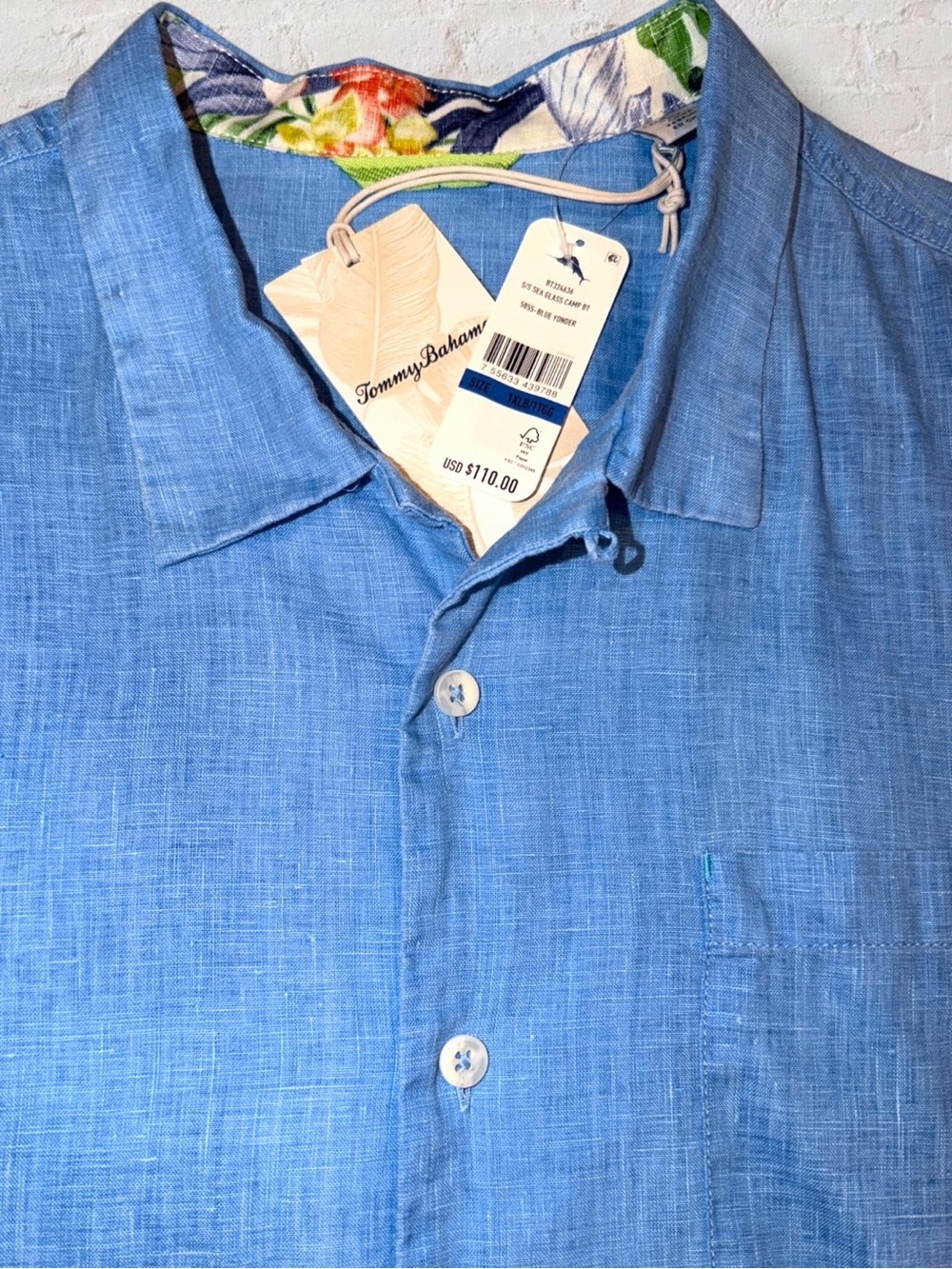 Tommy Bahama 100% Linen Camp Shirt 1XB Big Tall Blue NWT Sea Glass Camp
